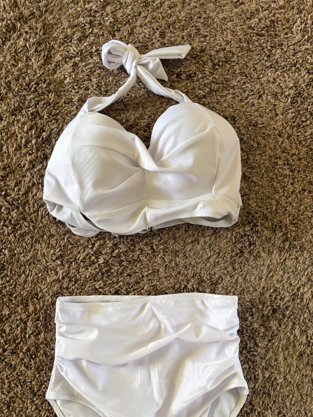 White Ruched High-Waisted Bikini Set